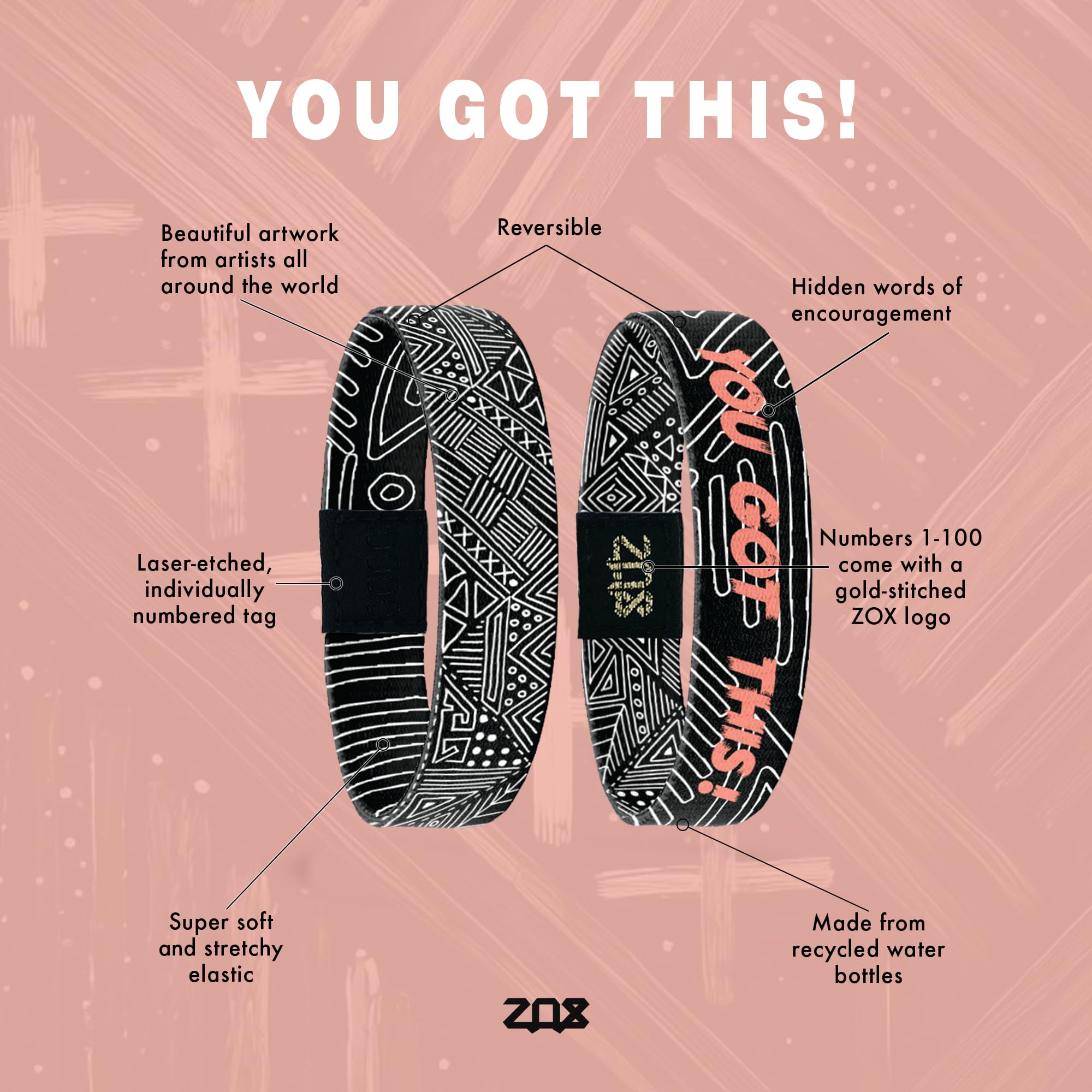 ZOX Stretchy Motivational Bracelets for Men & Women - Elastic Wristbands with Inspirational Affirmations & Unique Art Designs - Perfect Gift for All Ages - Ideal for Yoga, Workouts, Daily Wear & Gifting