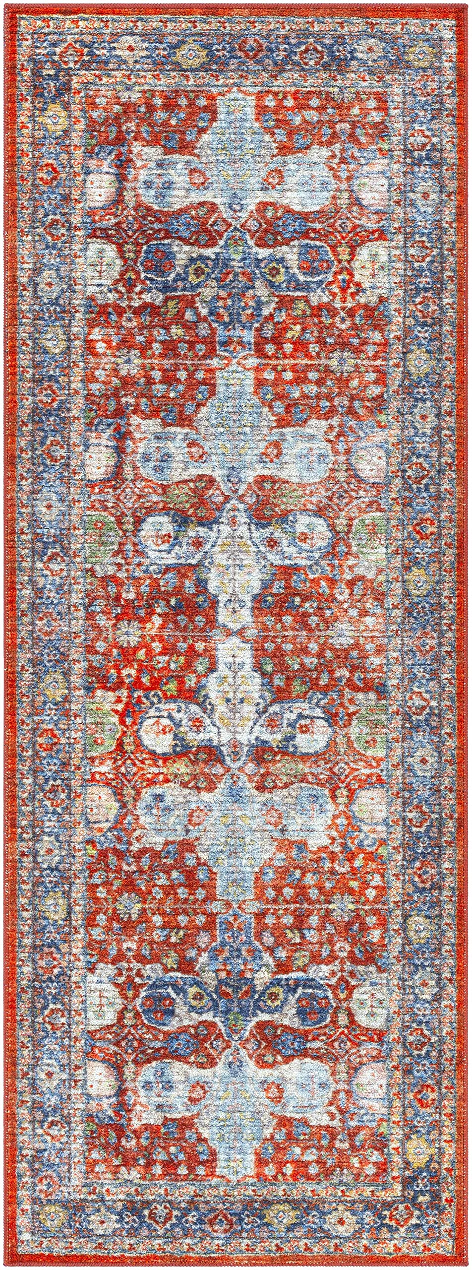 Machine Washable Hauteloom Kangundo Traditional Area Rug - Red, Navy, Denim - 6'7
