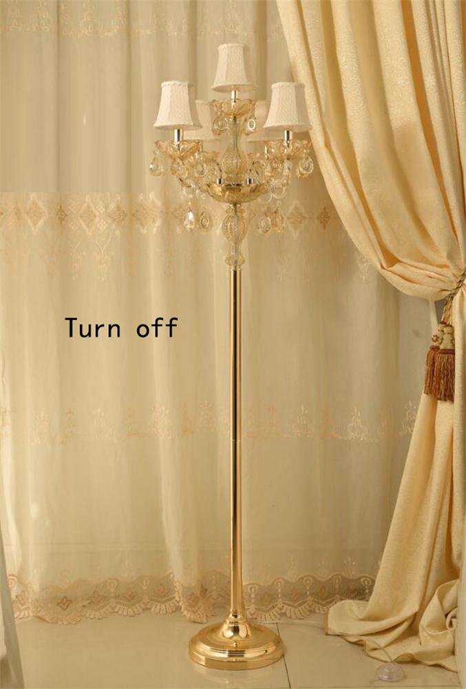 European Style Gold Crystal Floor Lamp with Fabric Shade - Luxury Living Room & Bedroom Lighting, E14 Bulb Reading & Craft Lamp (5 Heads) - Perfect for Home Decor, Study, and Relaxation