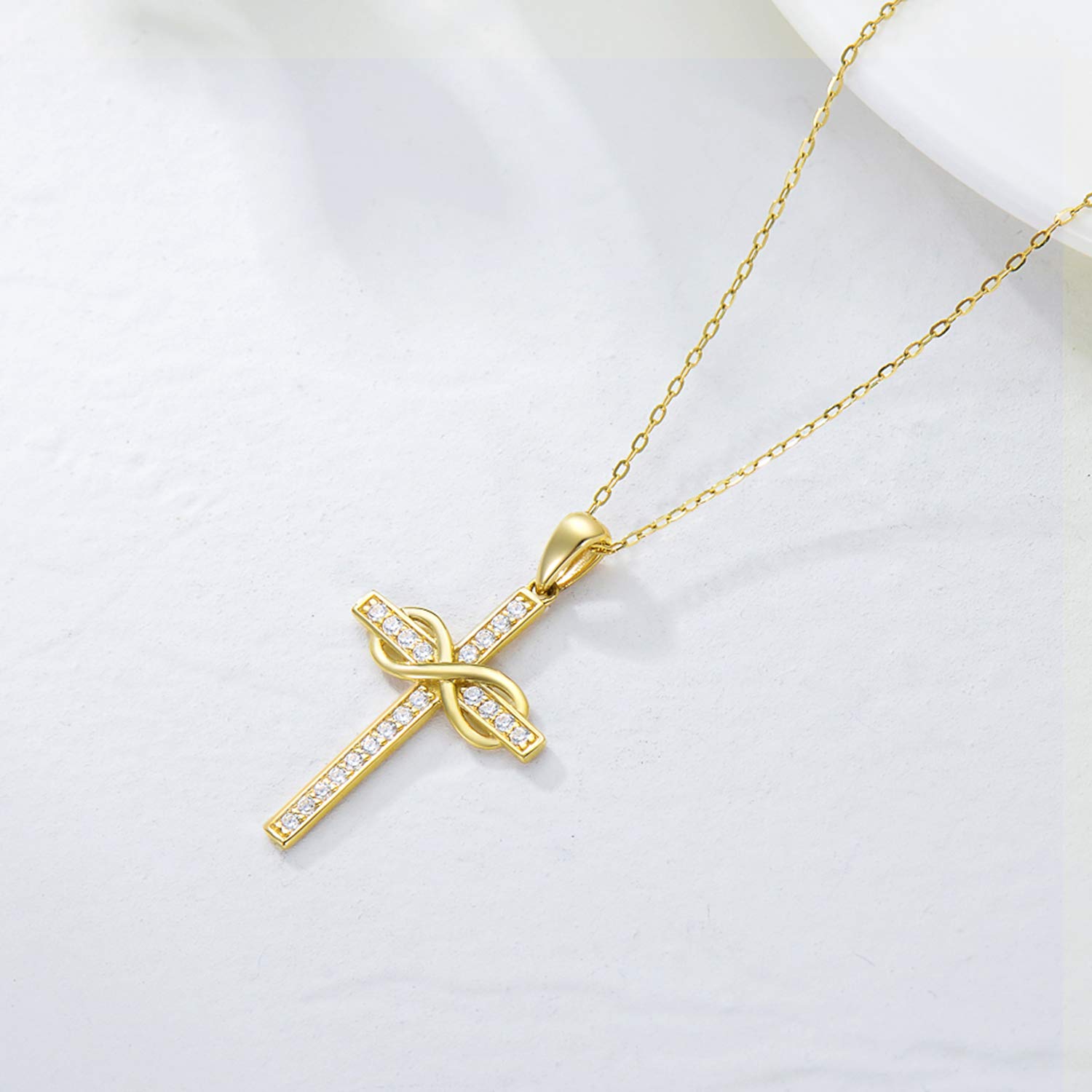 14K Gold Cross Necklace for Women - Classic Crucifix & Infinity Pendant Religious Jewelry, 16+2 Inch Adjustable Chain, Perfect for Anniversary, Mother's Day Gifts, Baptism, Church Wear & Everyday Elegance