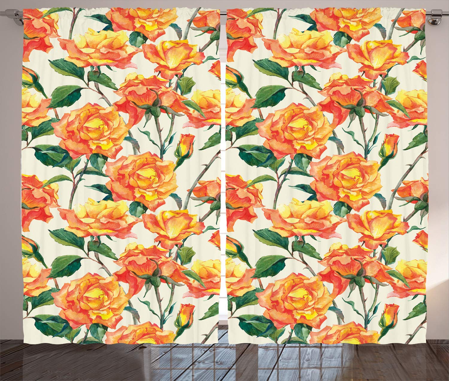 Ambesonne Vintage Rose Curtains - Floral Bouquet Window Drapes with Vibrant Colors for Living Room & Bedroom, 2 Panel Set (108