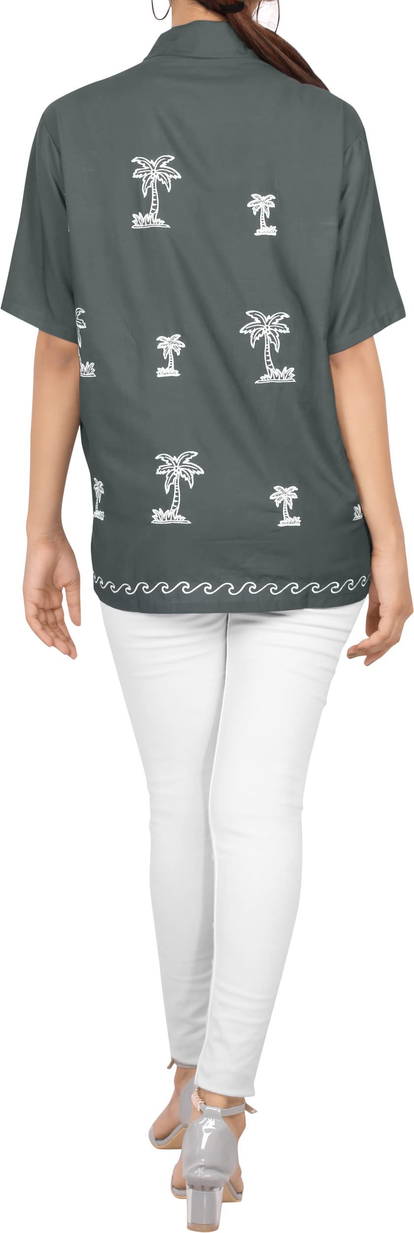 LA LEELA Women's Short Sleeve Hawaiian Blouse - Floral Print Vacation Shirt for Beach, Summer & Casual Outings