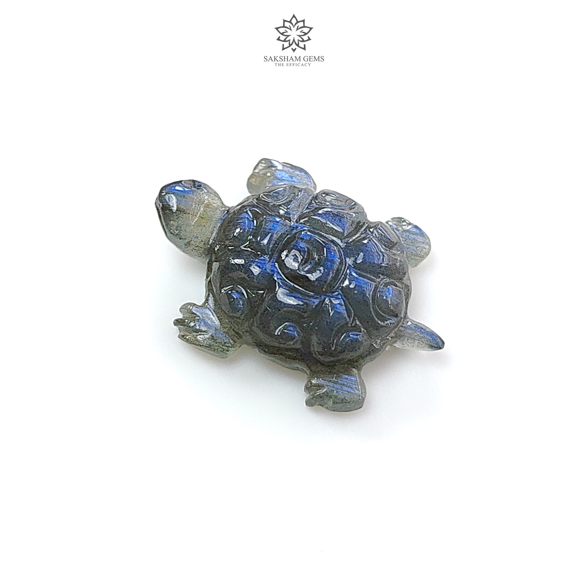 Natural Blue Labradorite Gemstone Carving - 9.40cts Untreated Hand Carved Tortoise (20x14mm) for Jewelry Making, Healing Crystals & Spiritual Gifts | Perfect for Pendants, Rings & Crystal Collections