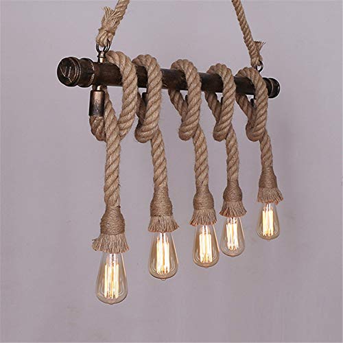 NIUYAO 39'' Industrial Hemp Rope Pendant Light - Bronze Rust Pipe Hanging Chandelier for Farmhouse, Loft & Industrial Ceiling Lighting | Kitchen Island, Dining Room, Bar Decor