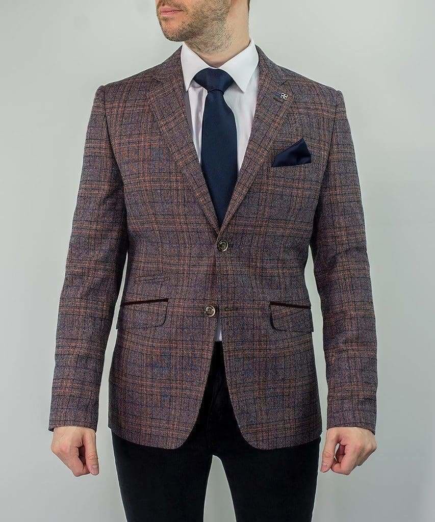 Cavani Brendan Men's 3 Piece Wine Slim Fit Check Suit - Perfect for Weddings, Business Meetings & Formal Events