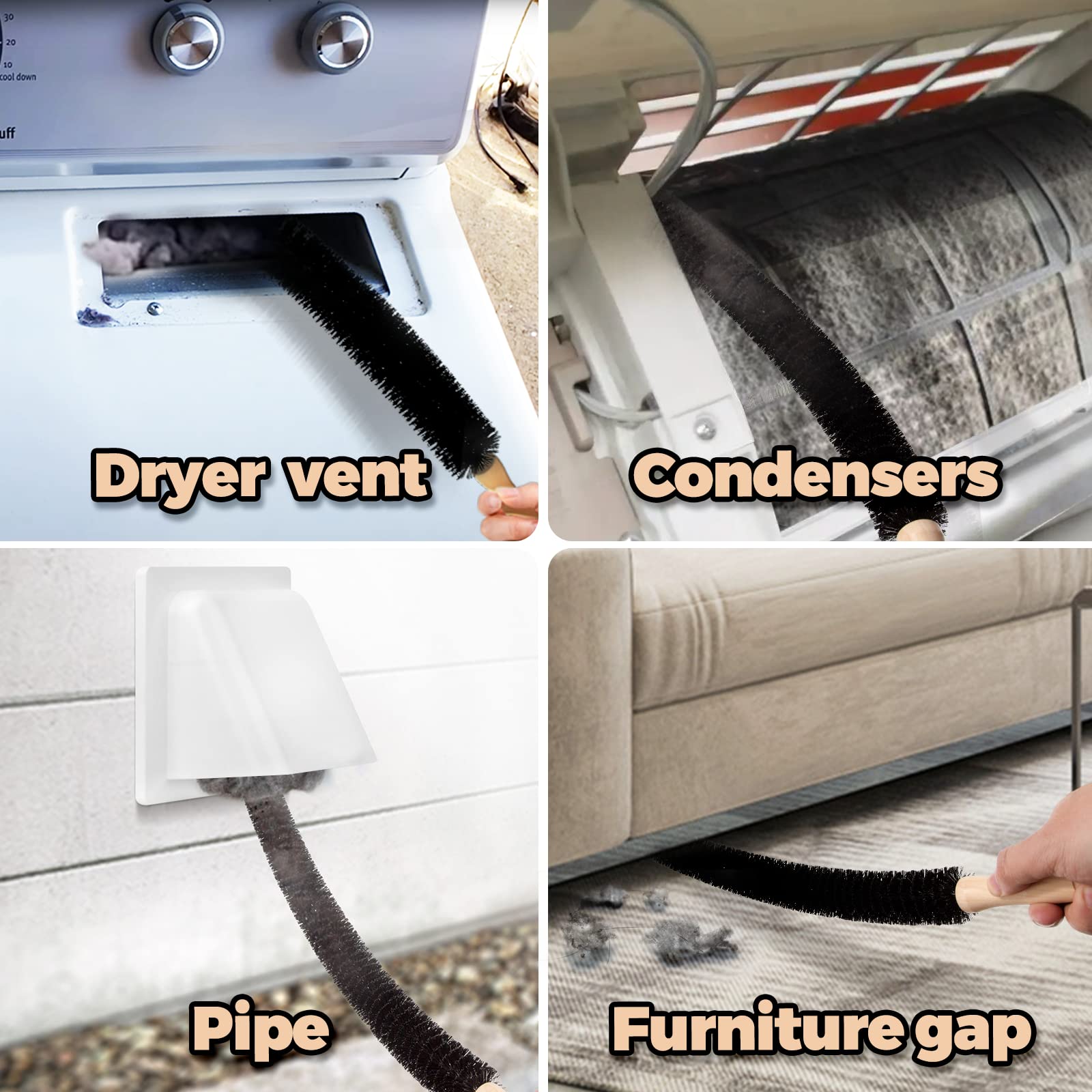 Holikme 2 Pack Dryer Vent Cleaner Kit - 27 Inch Flexible Lint Brush & Refrigerator Coil Cleaner for Efficient Home Appliance Maintenance | Perfect for Dryer Ducts, AC Units & Radiator Cleaning