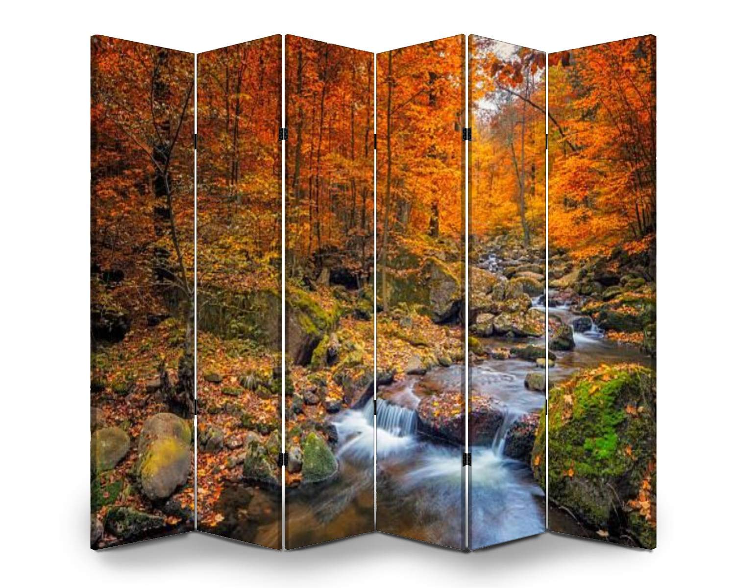 Wooden Room Divider with Foggy Forest Canvas - 6-Panel Folding Privacy Screen for Home & Office | Indoor Partition Wall Decor, Dual-Sided Display Shelves | Perfect for Living Rooms, Bedrooms, and Studio Spaces