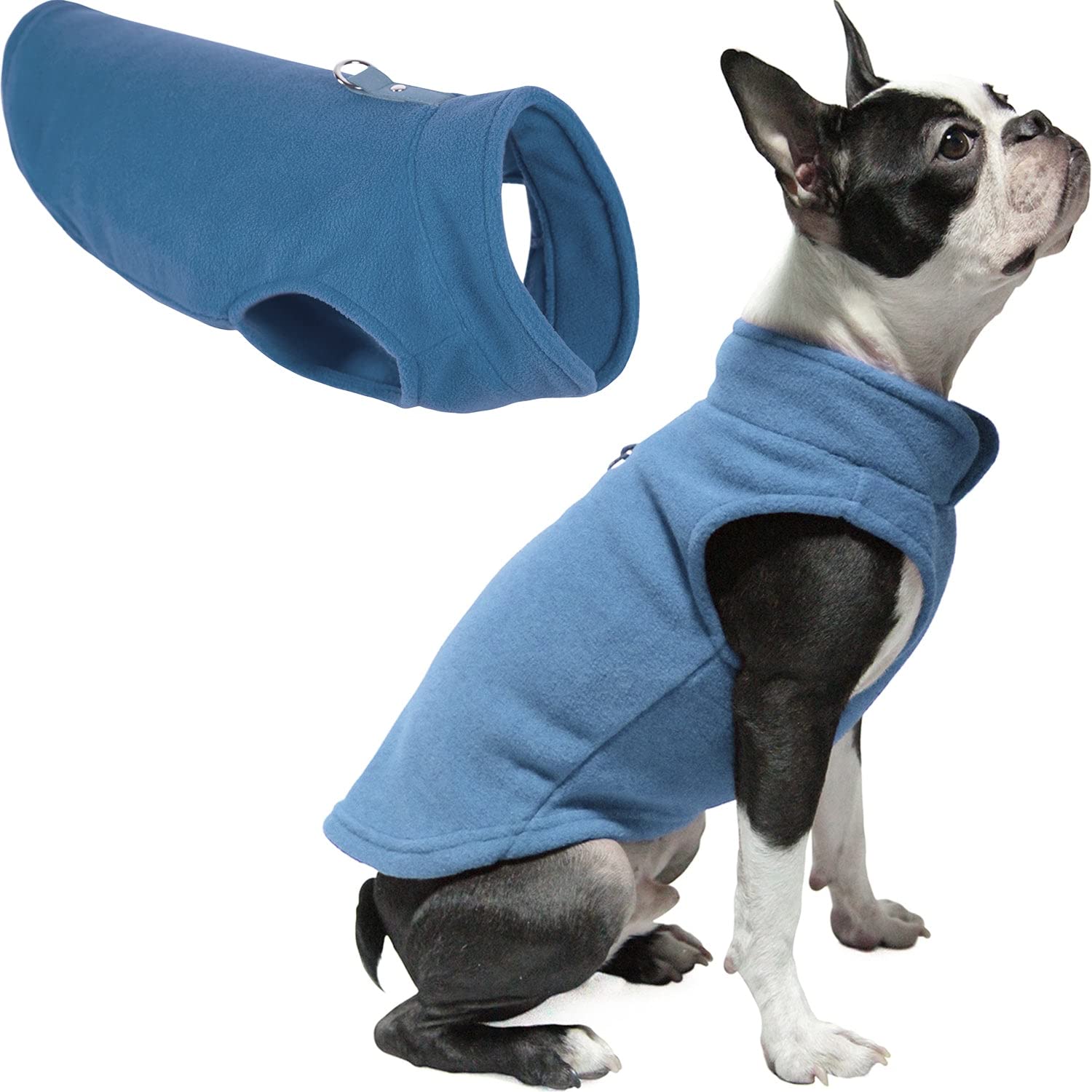 **Gooby Fleece Vest Dog Sweater - Blue, Large - Warm Pullover Fleece Dog Jacket with O-Ring Leash - Winter Small Dog Coat for Cold Weather - Cozy Pet Apparel for Small Dogs (Boy or Girl) - Perfect for Outdoor Walks, Park Visits & Winter Adventures**