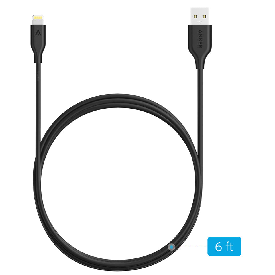 Anker PowerLine MFi Certified Lightning Cable 6ft for iPhone 14/13/12/11/X/8 & iPad - Fast Charging & Sync - Durable Nylon Braided - Black (Perfect for Home, Office & Travel Charging)