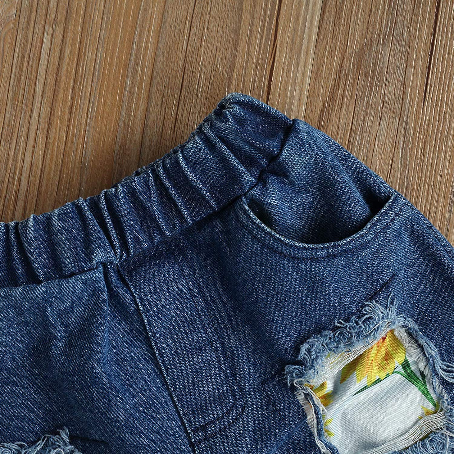 Boho Sunflower Crop Top & Distressed Denim Shorts Set for Toddler Girls | Summer Outfit for Playdates, Beach & Casual Wear