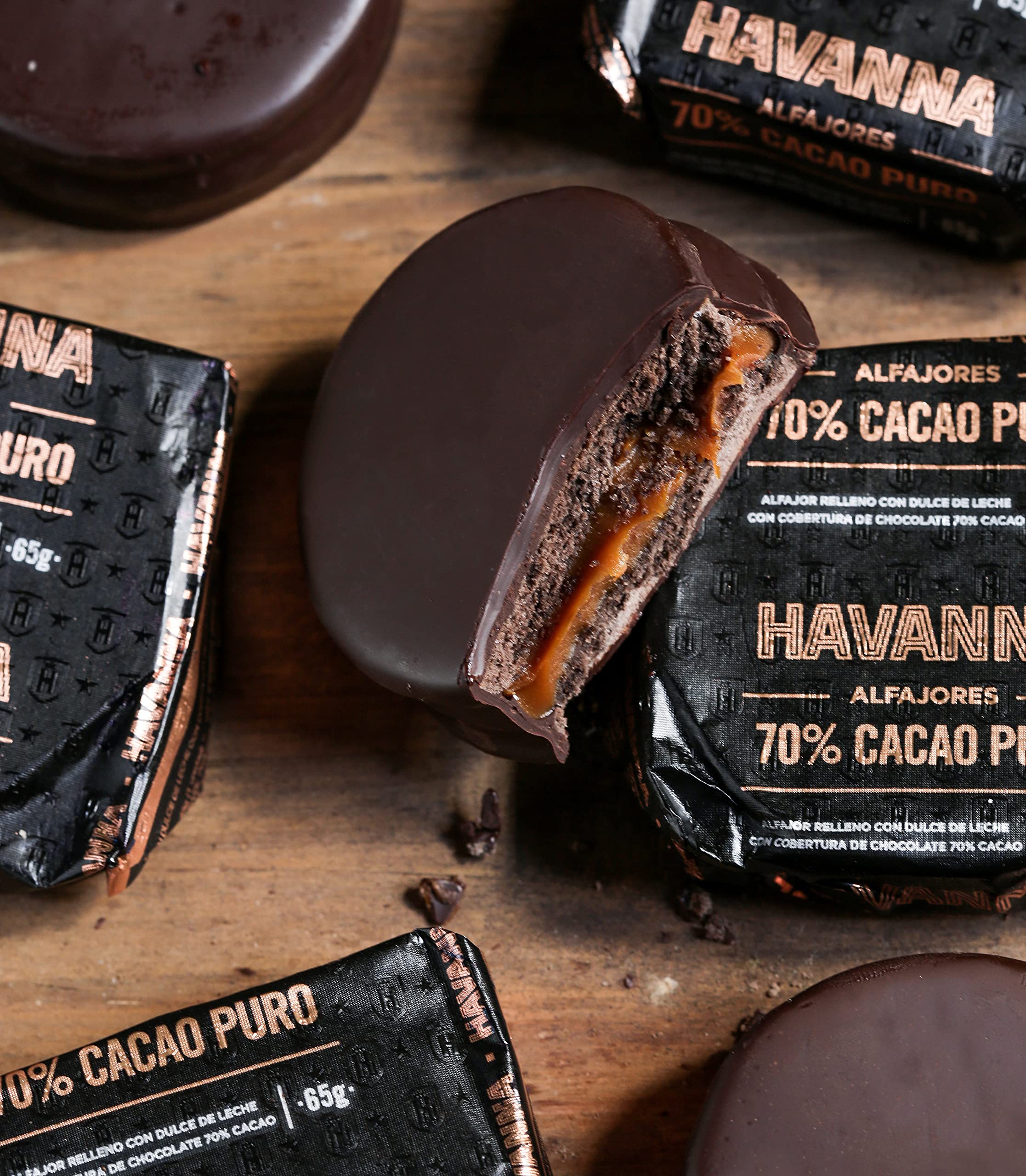 Havanna Extra Dark Chocolate Alfajores – Dulce de Leche Filled Cookies Coated in 70% Pure Dark Chocolate – Authentic Argentinian Dessert – Box of 4 – Perfect for Gifts, Parties & Coffee Time