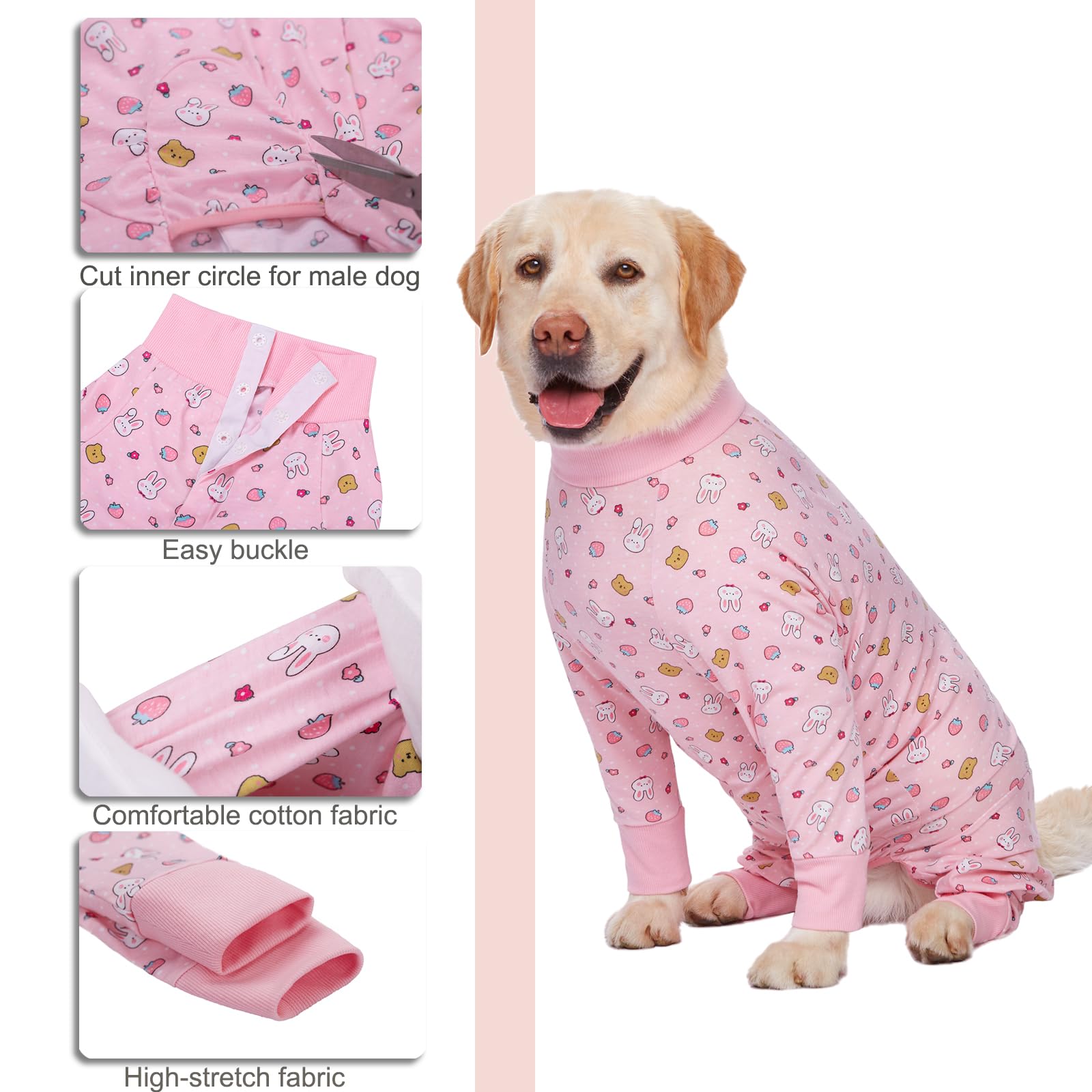 Post-Surgery Recovery Suit for Large & Medium Dogs - Soft, Breathable Anti-Licking Dog Onesie | E-Collar & Cone Alternative | Full Body Cover Pet Bodysuit to Prevent Wounds & Hair Loss (4XL, Pink Bunny) | Ideal for Post-Op Care, Wound Protection & Comfortable Healing