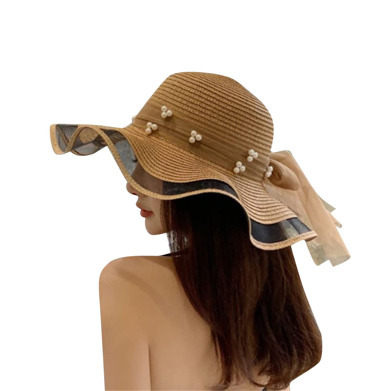 Women's Foldable UV Protection Sun Visor Hat with Big Tie - Wide Brim Travel Beach Hat for Summer Outdoor Activities, Golf, Hiking & Gardening