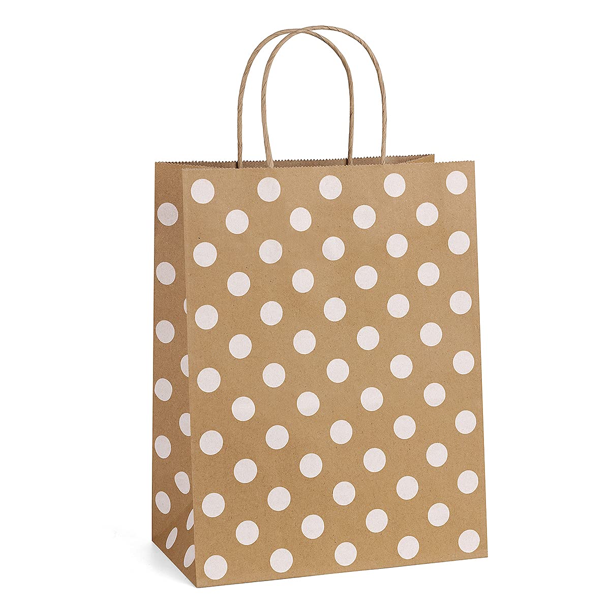 25Pcs 8x4.25x10.5 Inch Kraft Gift Bags with Handles - 100% Recyclable Brown Dot Paper Bags for Shopping, Retail & Party Favors | Bulk Eco-Friendly Gift Packaging for Birthdays, Weddings & Corporate Events