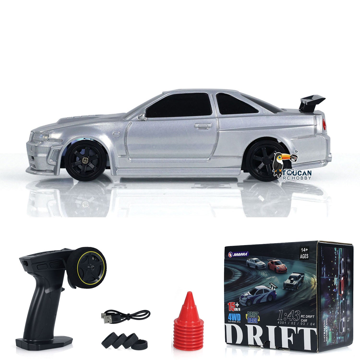 1:43 TOUOCAN HOBBY Plastic Mini Drift RC Car - Remote Control Race Car Toy with LED Lights & Traffic Safety Cones (11x4.5x3cm) - Perfect for Indoor Racing, Kids Birthday Gifts & RC Car Enthusiasts