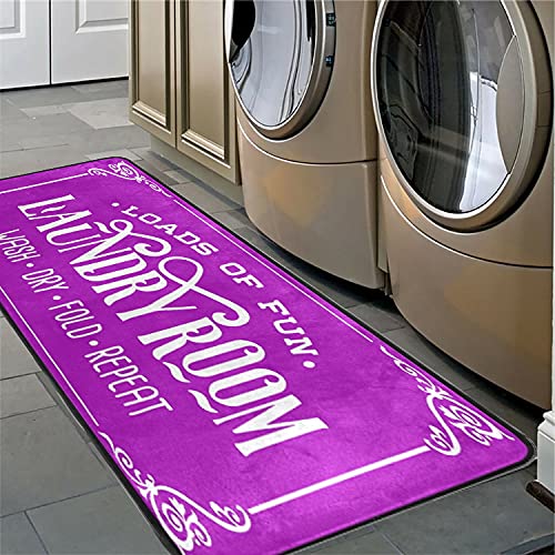 Farmhouse Laundry Room Rug - 72x24 Inch Machine Washable Runner Mat for Washer & Dryer Area, Non-Slip Floor Decor in Fuchsia | Perfect for Mudrooms, Utility Rooms & Vintage Style Homes