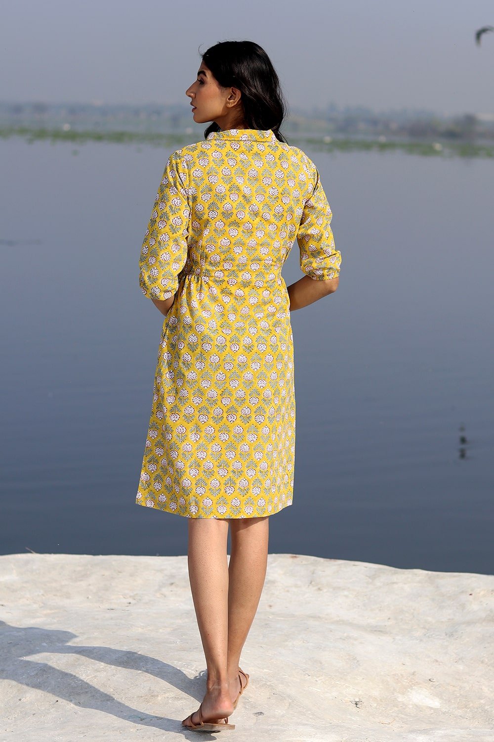 Yellow Meadow Cotton Dress for Women - Floral Summer Casual Dress - Perfect for Beach, Picnic, and Outdoor Events