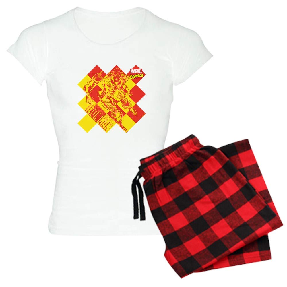 Iron Man Checkered Women's Lightweight Pajama Set - Superhero Themed Sleepwear for Marvel Fans, Lounge & Sleep Comfort