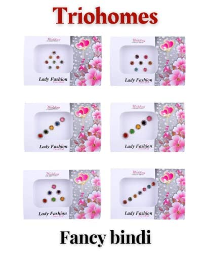 TRIOHOMES 6-Pack Multicolor Bindi Set for Women & Girls - Perfect for Diwali, Weddings, and Festive Occasions