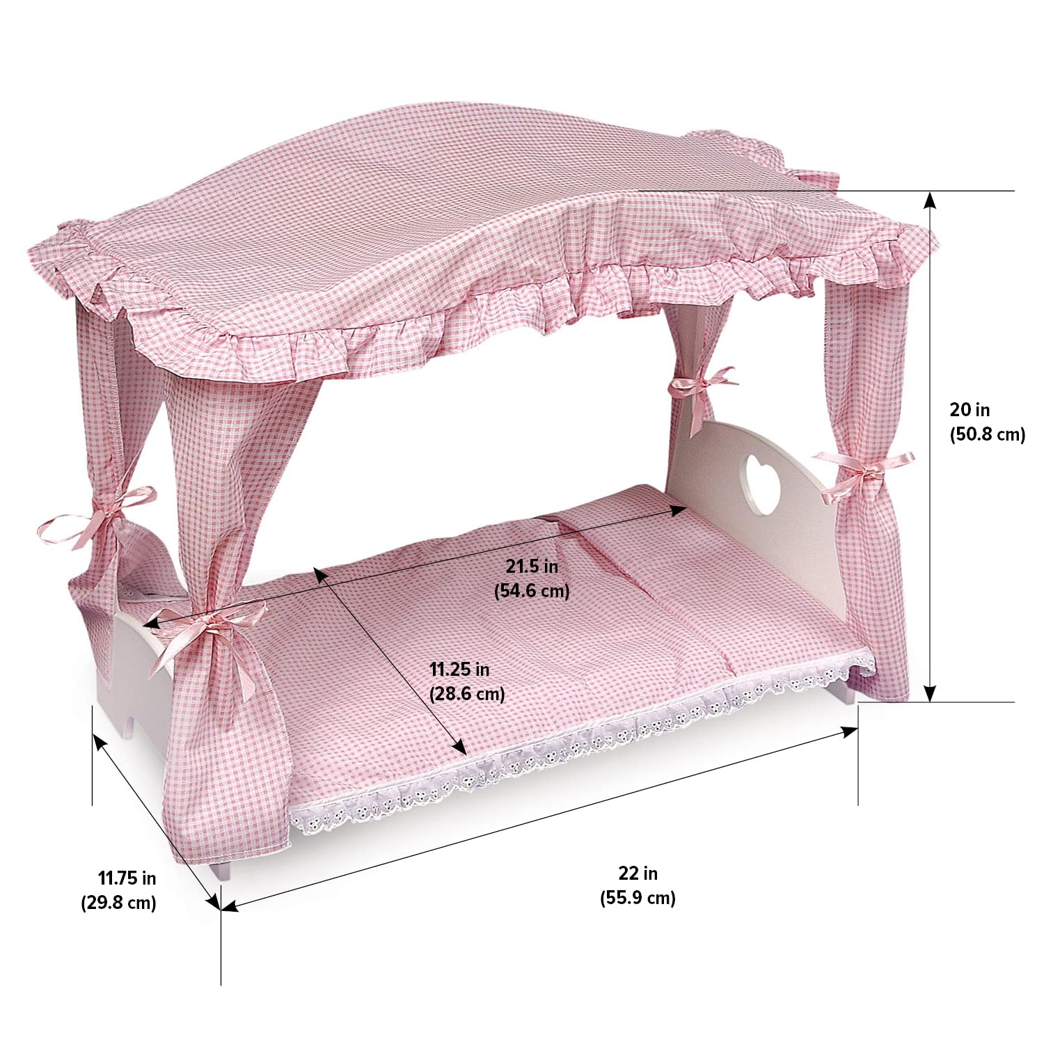 Badger Basket Doll Canopy Bed with Bedding Set for 18-20 Inch Dolls - Elegant White Wooden Design for American Girl & Other Large Dolls | Perfect for Imaginative Play, Room Decor & Gift Giving