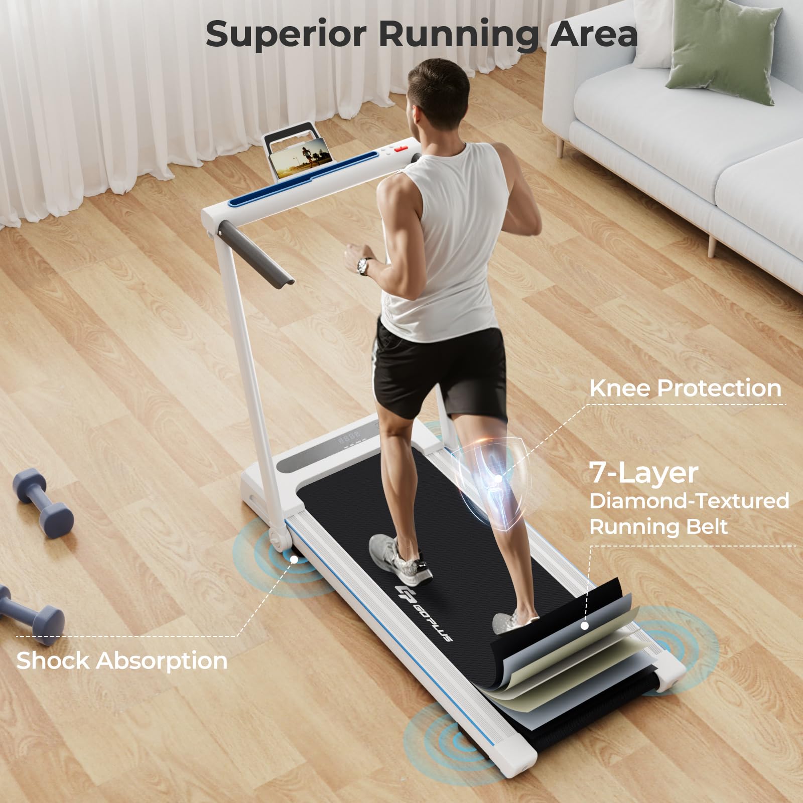 Goplus 3-in-1 Folding Treadmill with Large Desk - 2.5HP Electric Treadmill with LED Display, Bluetooth Speakers & Remote Control - Perfect for Home Office Workouts & Walking While Working