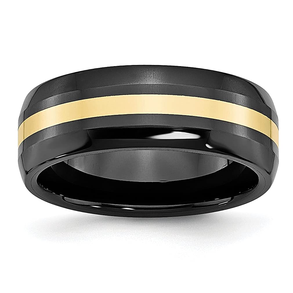 ICE CARATS 8mm Ceramic Black 14k Gold Inlay Wedding Band Ring - Premium Fine Jewelry for Women | Elegant Gift for Her, Anniversary, Engagement & Special Occasions