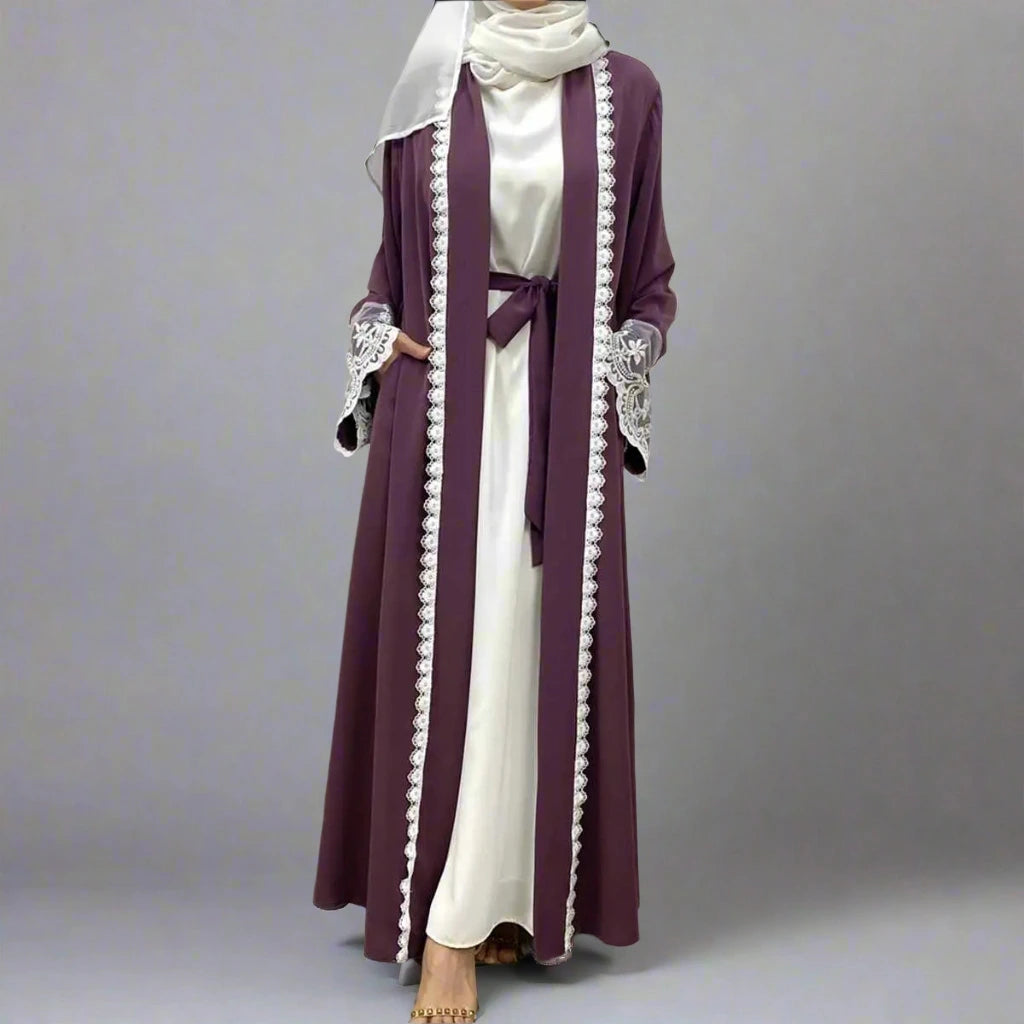 Elegant Muslim Women's Open Abaya Dress with Embroidery - Perfect for Prayer, Eid Celebrations & Special Occasions