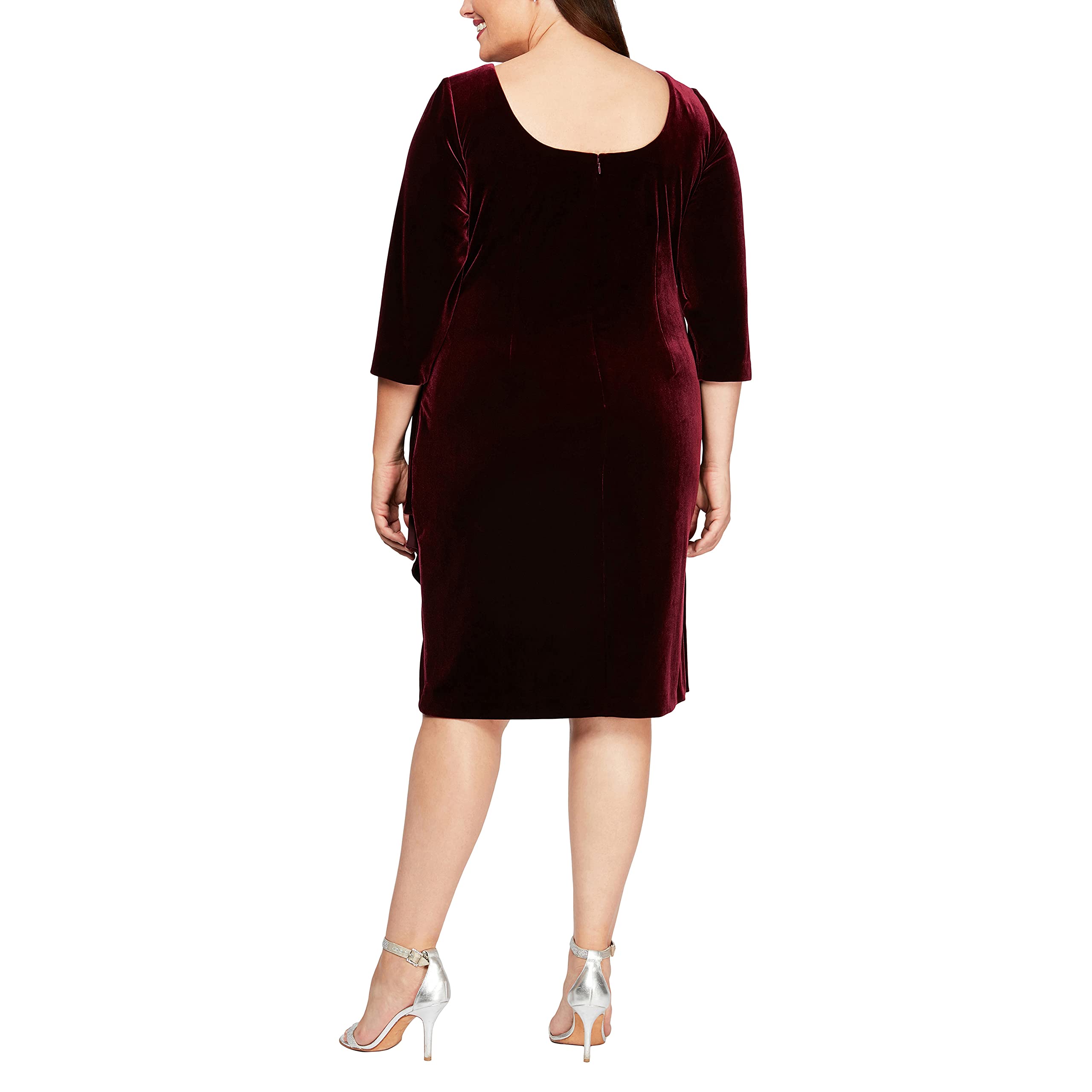 Alex Evenings Women's Plus Size Velvet Dress with Short Three Quarter Sleeves - Elegant Evening Gown for Holiday Parties, Weddings & Special Occasions