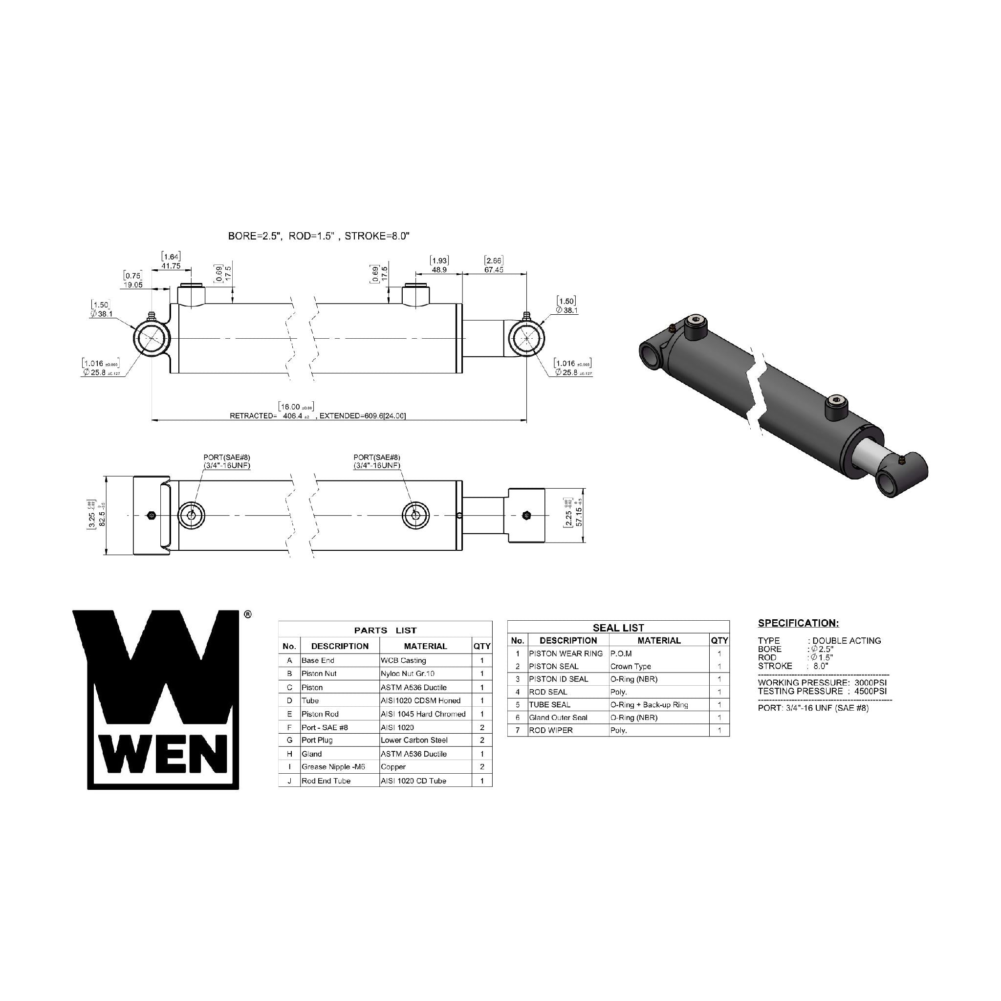 WEN WT2508 Hydraulic Cylinder - 2.5