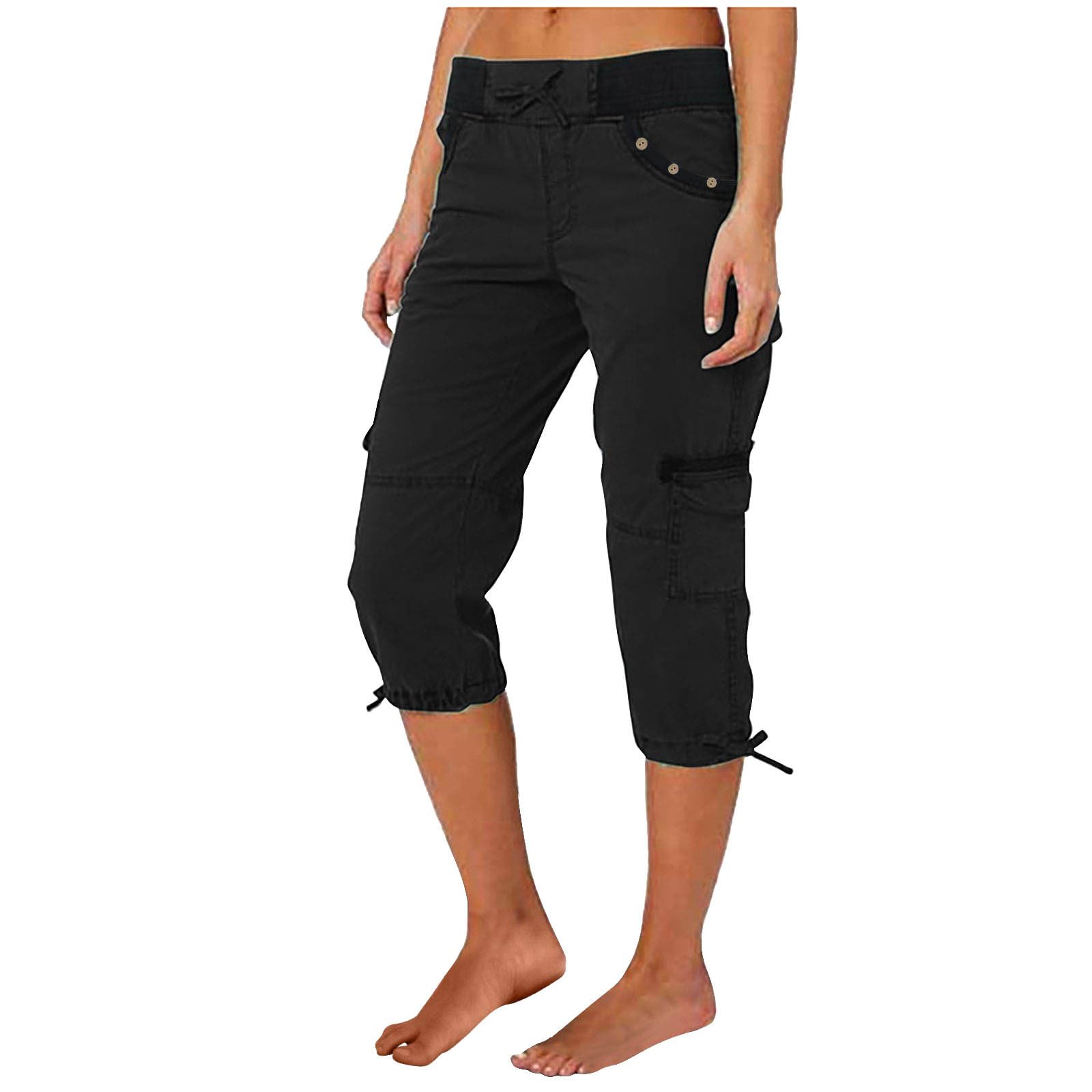 Women's Linen Cargo Capri Pants - Casual Summer Joggers with Drawstring Waist & Pockets | Lounge, Travel & Outdoor Activities