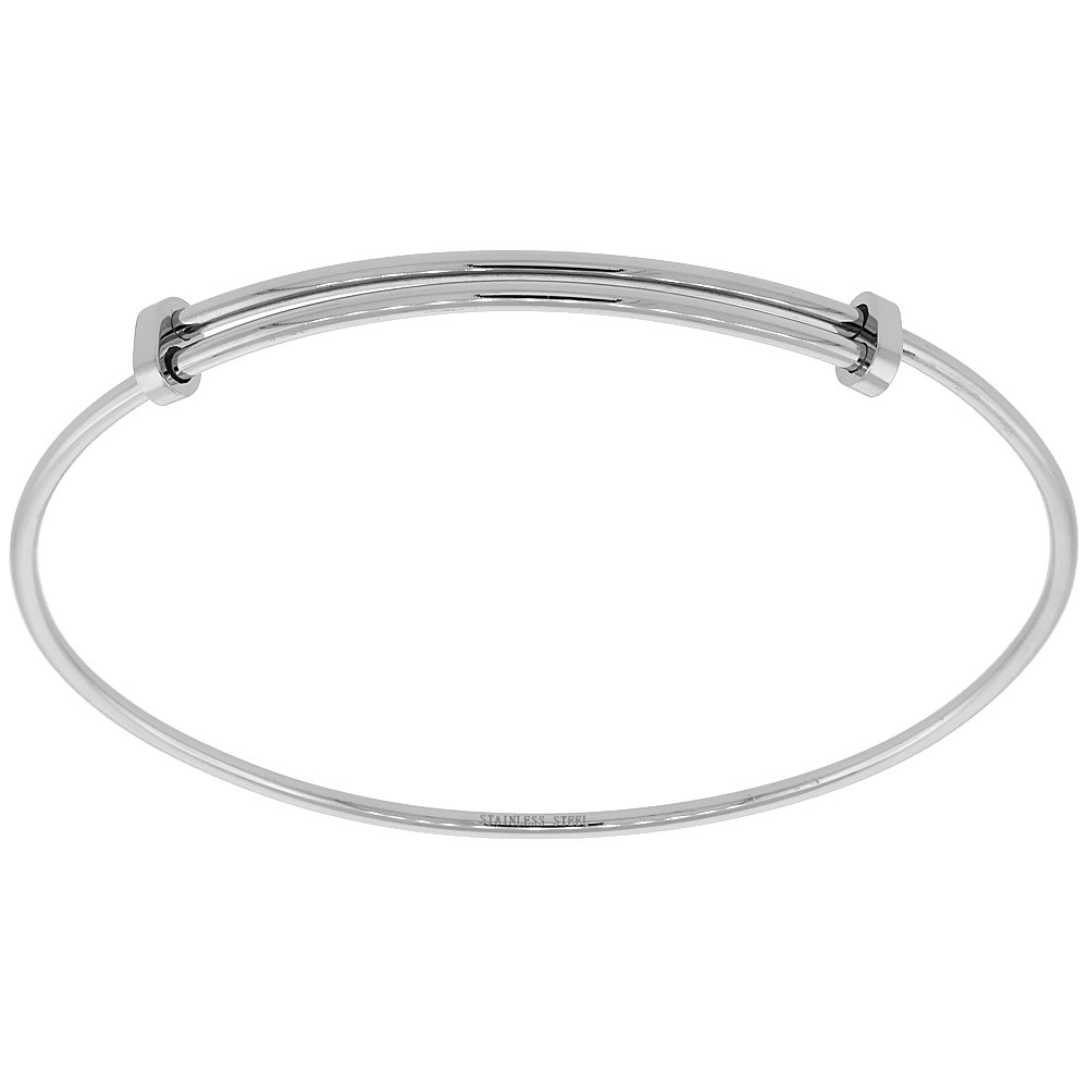 Sabrina Silver Stainless Steel Expandable Bangle Charm Bracelet for Women - Adjustable 7-8 Inch Wrist Size - Perfect for Everyday Wear, Gifts & Special Occasions