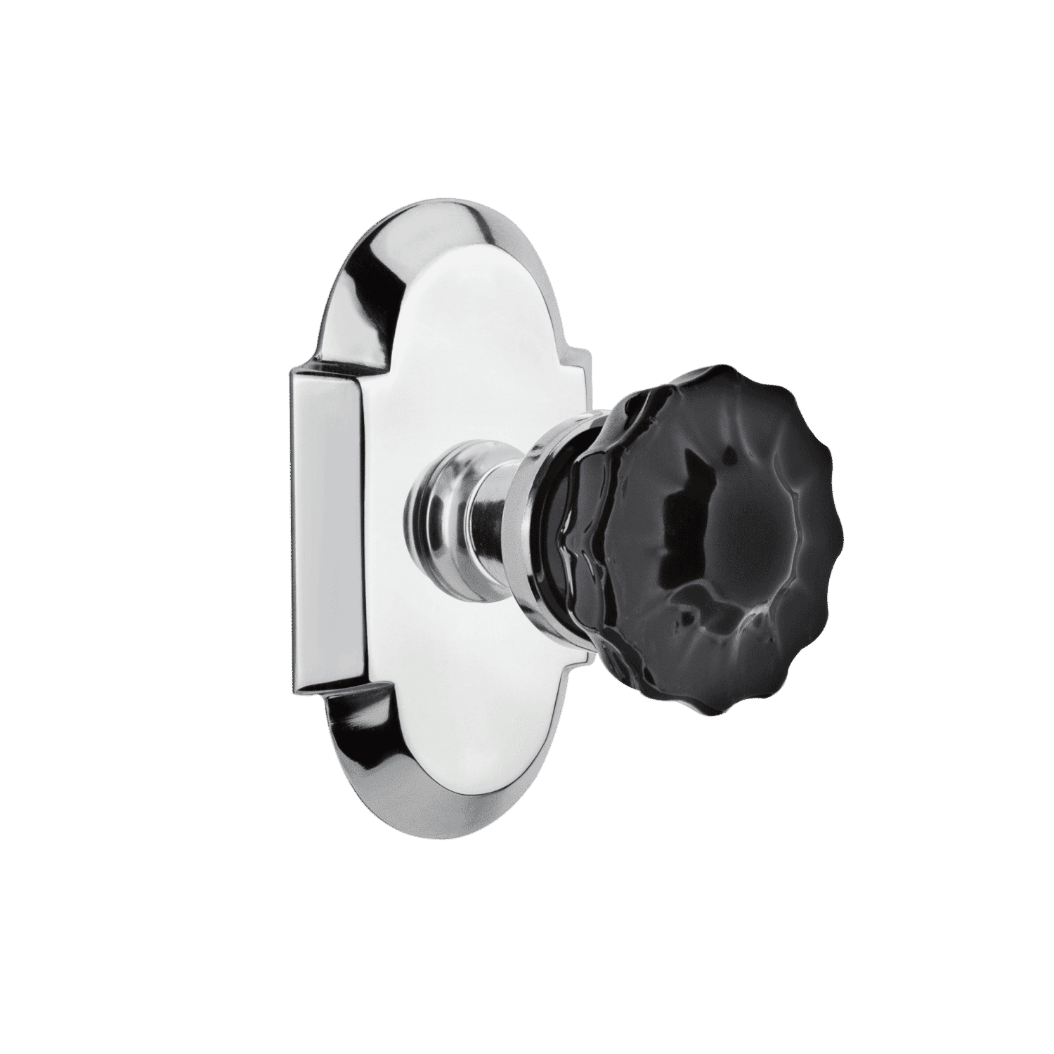 Vintage Cottage Short Plate with Black Crystal Knob - Bright Chrome Cabinet Hardware for Kitchen, Bathroom & Furniture (Set of 10) - Perfect for Drawers, Cabinets & Home Decor