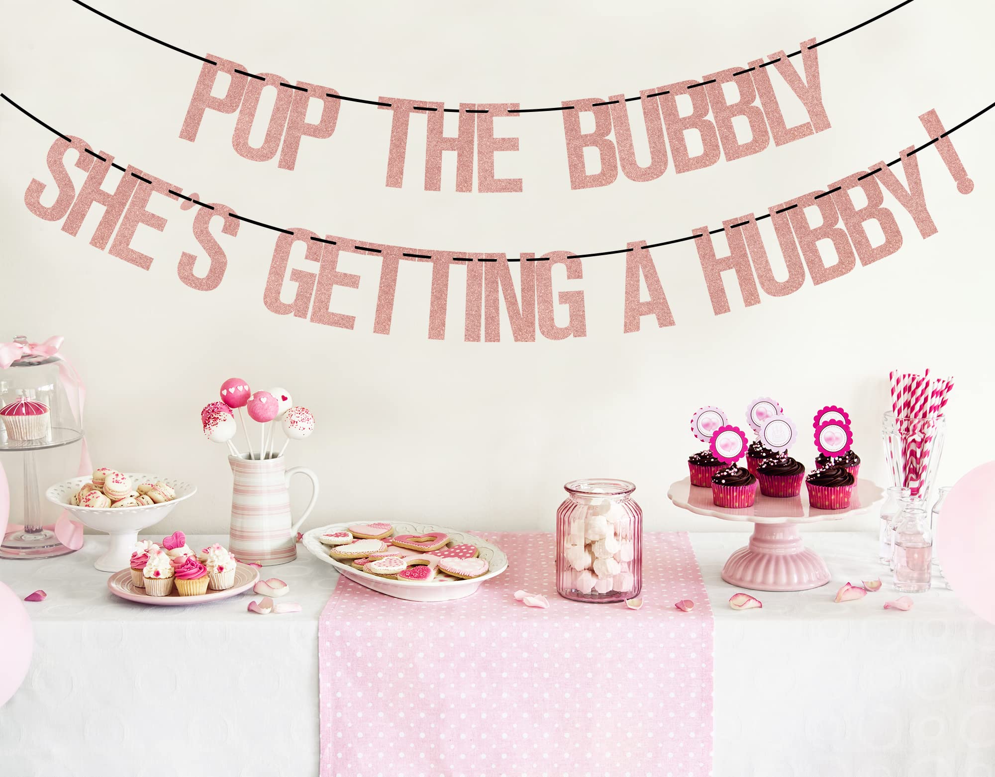 Pop the Bubbly She's Getting a Hubby! Rose Gold Glitter Bachelorette Party Banner - Perfect for Bridal Showers, Engagement Parties & Bride-to-Be Decorations - Ideal for Wedding Celebrations & Girls' Night Decor