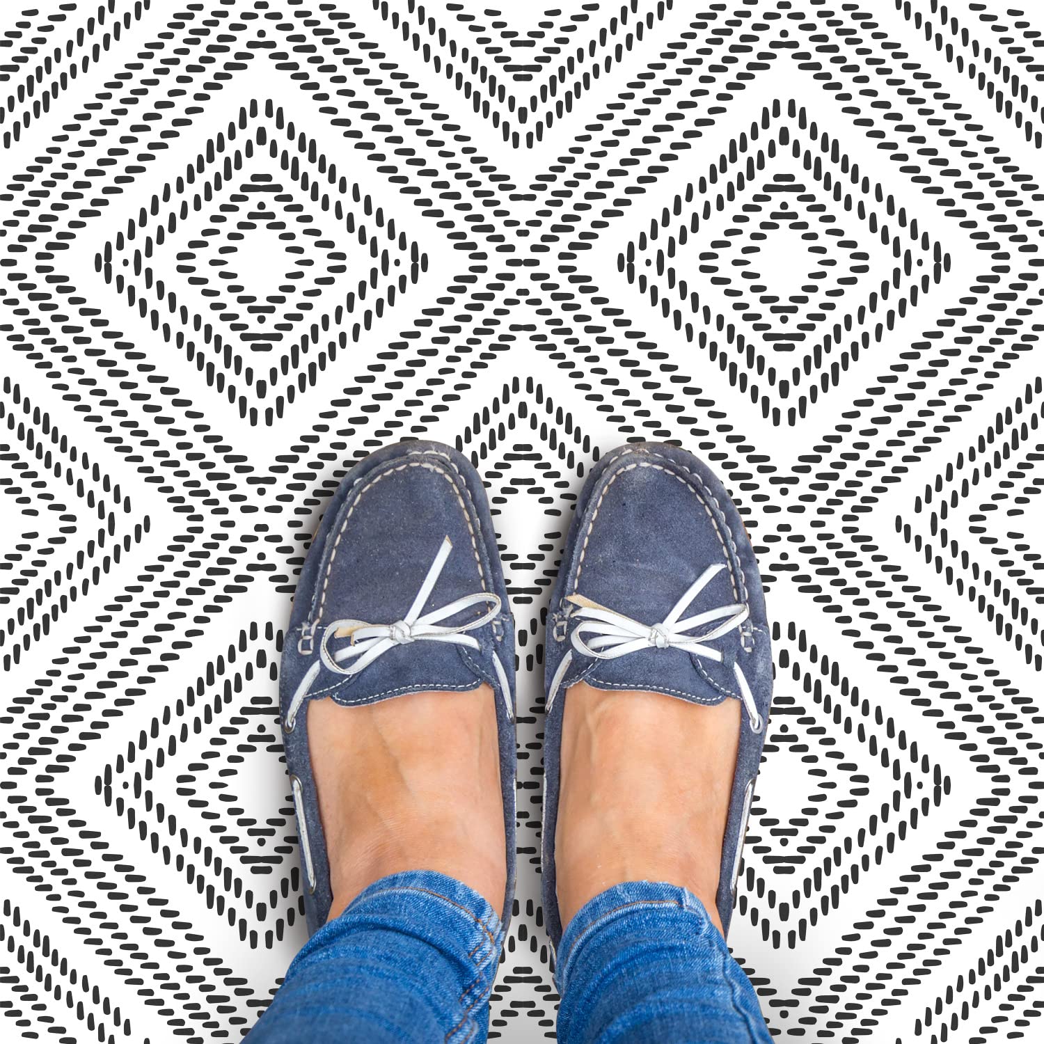 RoomMates FT4602BX Santorini Black and White Peel and Stick Floor Tile Decals - Self-Adhesive Removable Wallpaper for Kitchen, Bathroom, and Home Office Decor