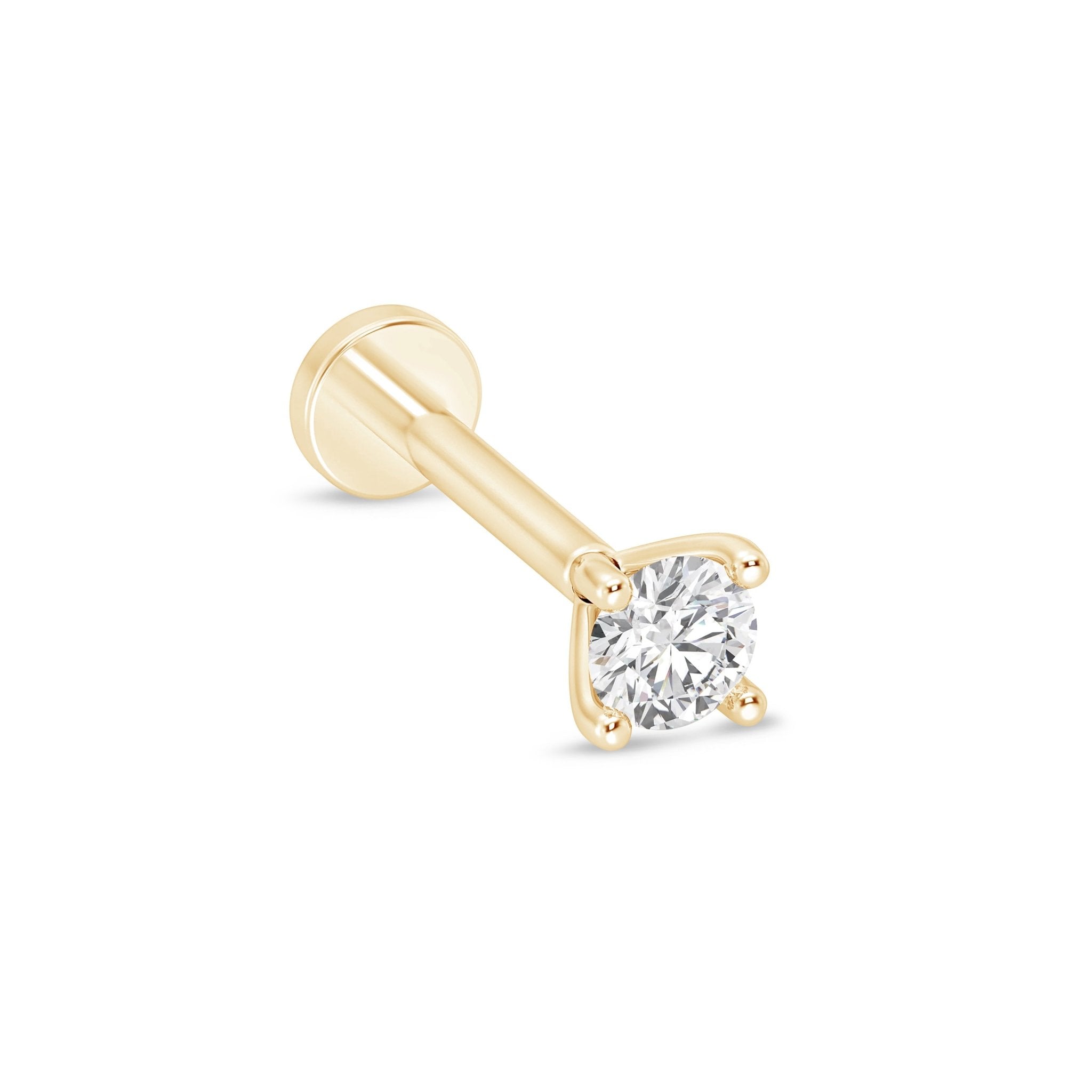 14K Yellow Gold Diamond Flat Back Threaded Stud Earrings for Women - Perfect for Daily Wear, Parties & Special Occasions