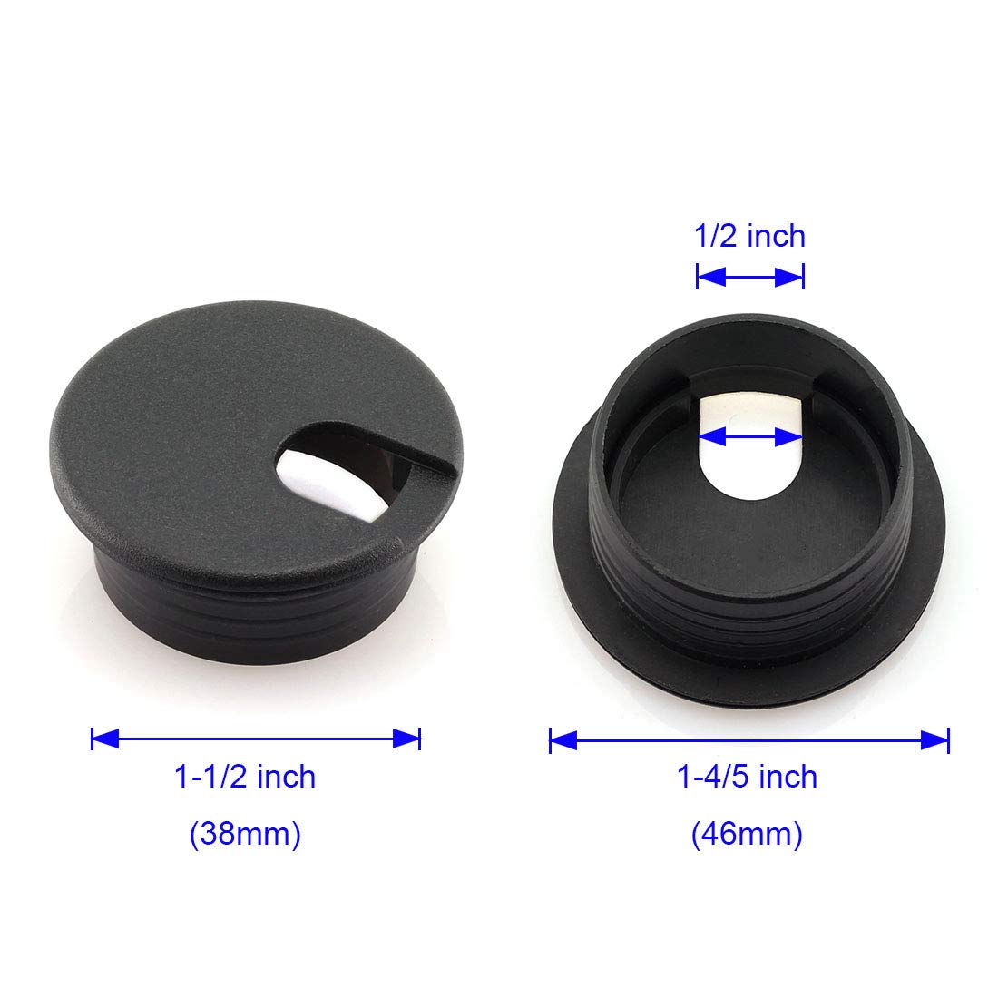 HJ Garden 2-Pack 1.5 Inch Black Plastic Desk Cable Grommet Hole Cover - Wire Cord Organizer for Office PC Desk, Home & Workspace Cable Management