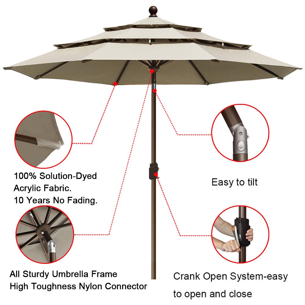 EliteShade 9Ft 3-Tier Outdoor Patio Umbrella with Ventilation - 10-Year Fade-Resistant, Heavy Duty Market Umbrella for Table - Antique Beige - Perfect for Backyard, Poolside, Restaurant & Outdoor Dining Areas