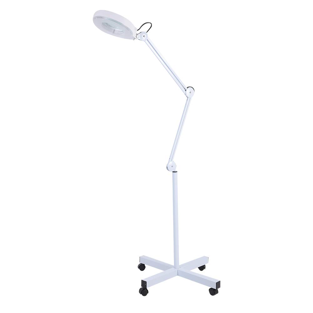 5X Magnifying Floor Lamp with Adjustable LED Light - Glass Lens for Facial, Skincare, Tattoo & Manicure - Salon & Home Beauty Equipment (White) - Perfect for Professional Salons, Home Spa & Detailed Work