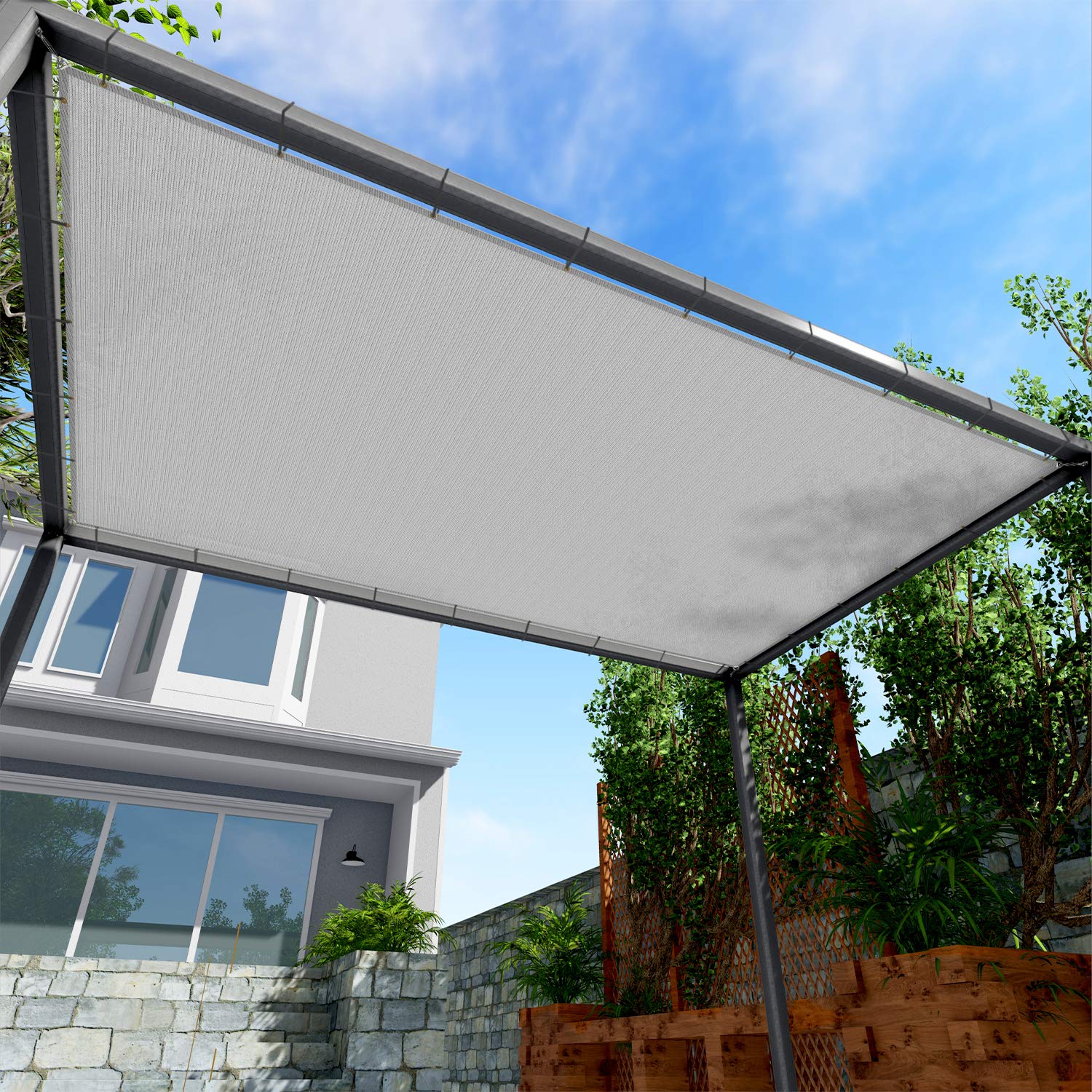 6' x 7' UV Block Sun Shade Sail Canopy Cover with Grommets & D-Rings - Light Gray Outdoor Straight Edge Sun Protection for Pergola, Backyard, Patio - Perfect for Shading Play Areas, Poolside Lounging and Garden Relaxation
