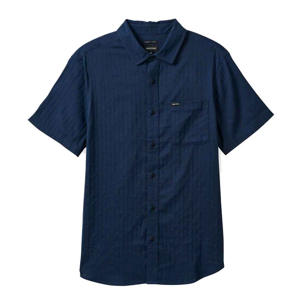 Brixton Charter Stripe Short Sleeve Woven Shirt for Men - Navy/Black - Casual Summer Wear for Beach, Travel & Outdoor Activities