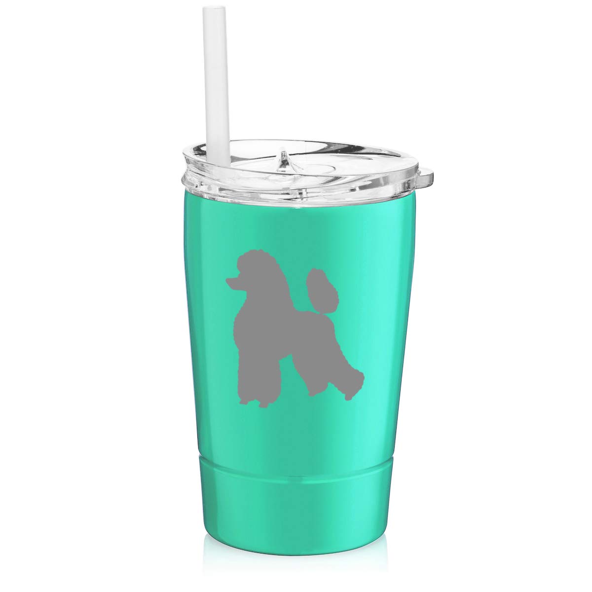 12 oz Double Wall Vacuum Insulated Stainless Steel Tumbler - Leakproof Coffee Travel Mug with Straw & Lid - Cute Poodle Design (Light Blue) - Perfect for Hot/Cold Drinks, Commuting, Office & Outdoor Activities