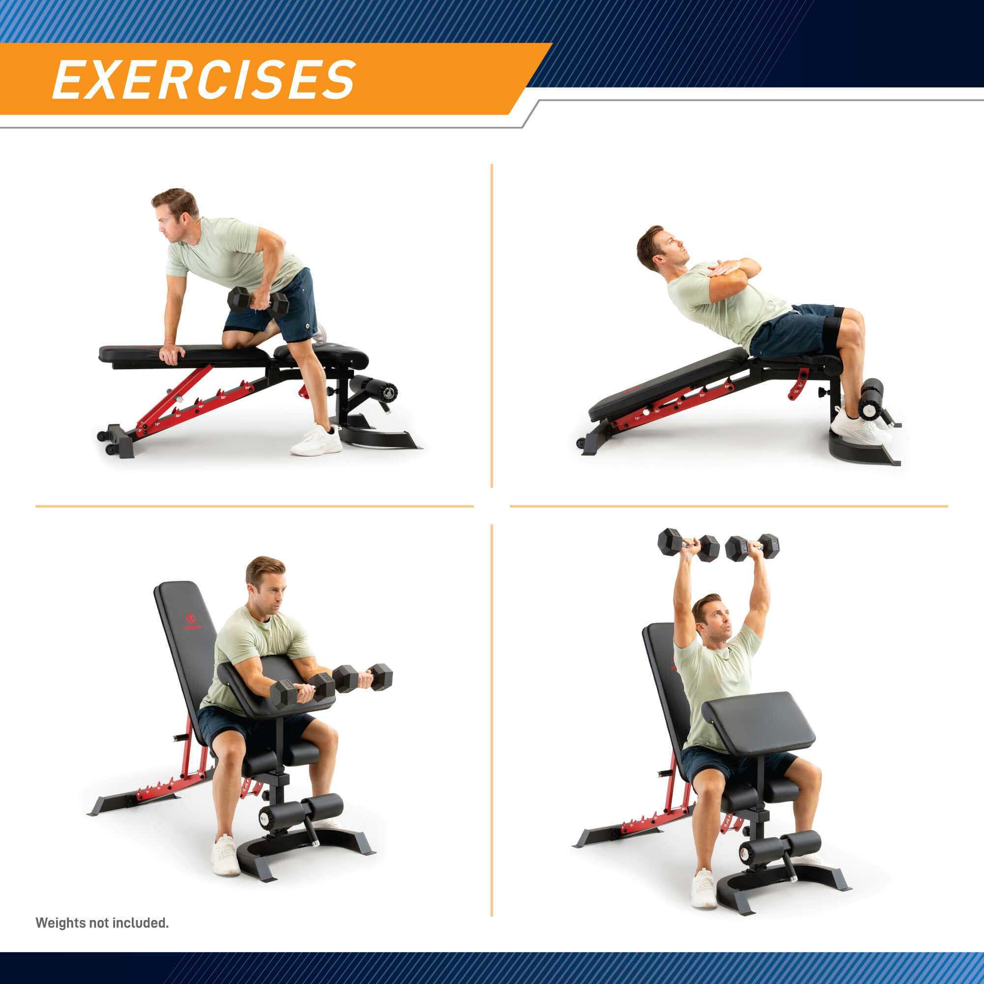 Marcy Utility Bench with Arm Curl - Adjustable Weight Bench for Home Gym Workouts, Strength Training & Fitness Exercises - Perfect for Dumbbell Press, Arm Curls & Full-Body Workouts