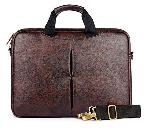 15.6 Inch Leatherette Laptop Briefcase - Business Messenger Bag for Men & Women, Dark Brown - Perfect for Office, Travel & Daily Commute