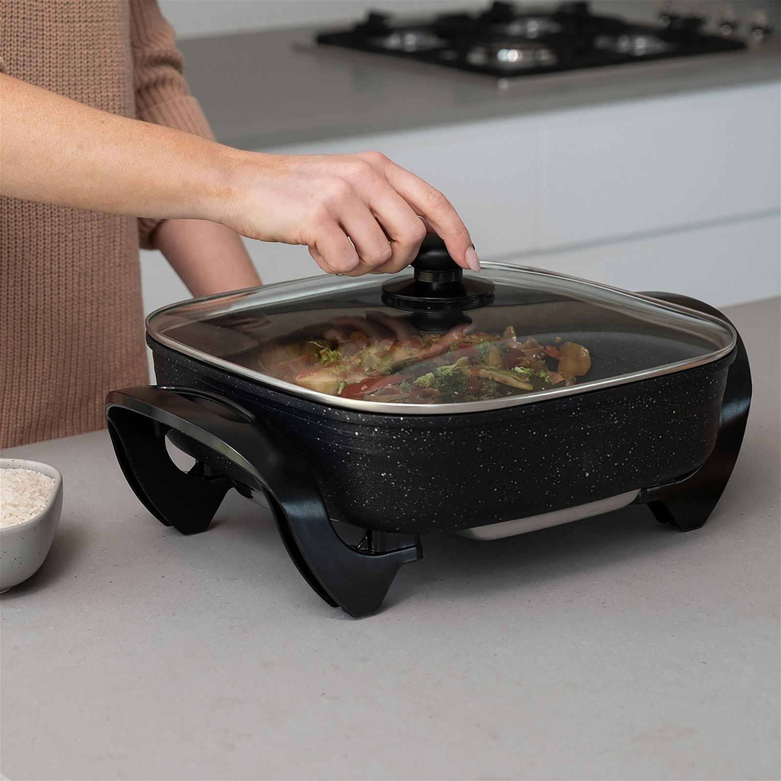 Stone Electric Fry Pan - Nonstick Skillet with Adjustable Temperature for Perfect Cooking - Ideal for Pancakes, Eggs, and Stir-Fry at Home