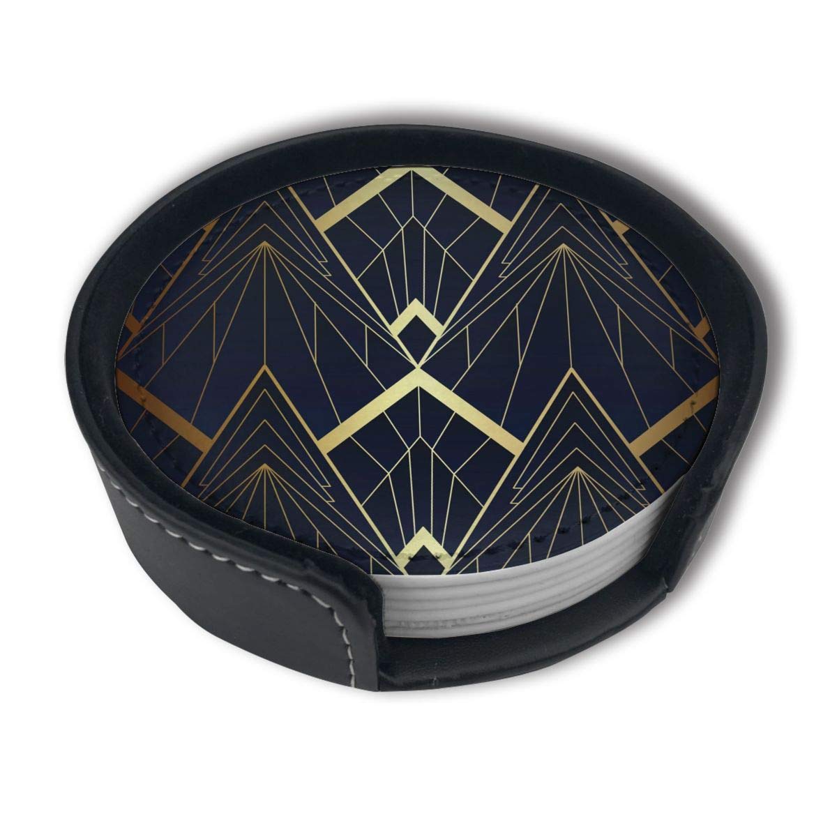 Modern Abstract Art Deco Coasters Set of 6 with Holder - Non-Slip Drink Coasters for Coffee, Wine & Cocktail Glasses - Perfect for Home Bar, Office & Dining Table Decor