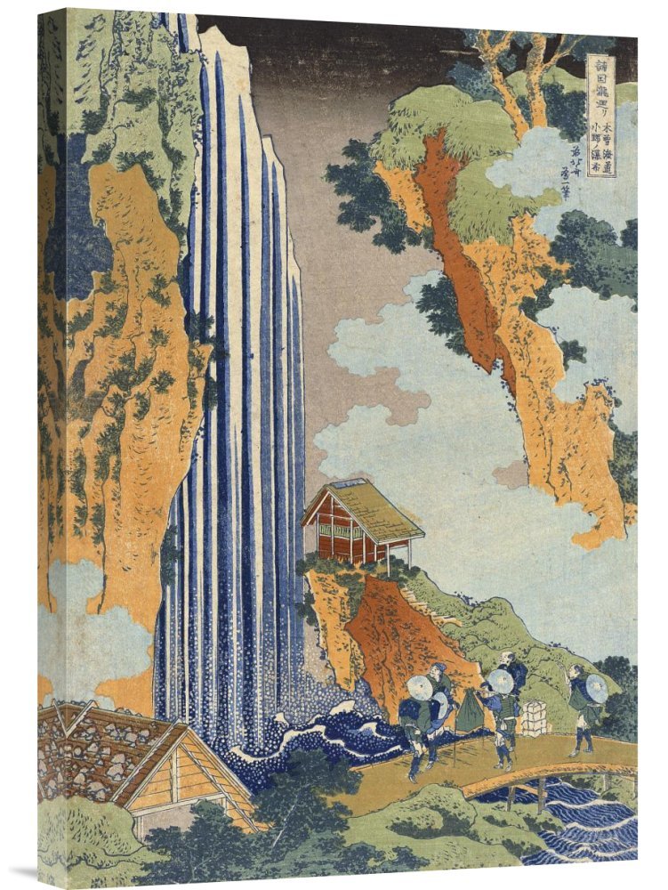 Hokusai ONO Waterfall The Kiso Highway Canvas Wall Art Print - Japanese Landscape Painting - Gallery Wrap Giclee Reproduction - Perfect for Living Room, Bedroom & Office Decor