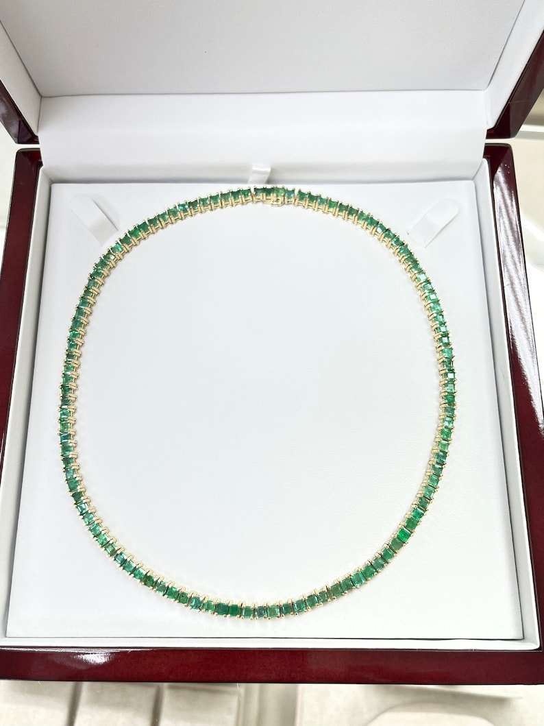 20tcw 14K Gold 17 Inches Princess Cut Emerald Tennis Necklace for Women - Elegant Jewelry Gift for Wedding, Anniversary & Special Occasions