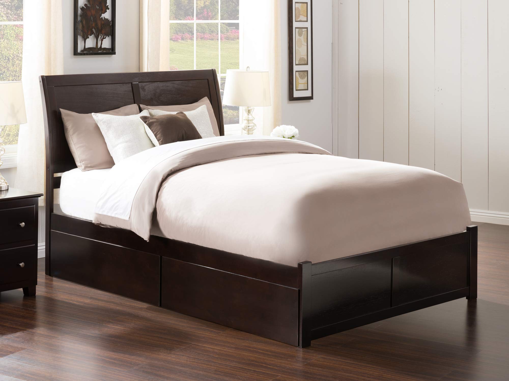 AFI Portland Queen Size Platform Bed with Footboard & Storage Drawers in Espresso - Modern Wooden Bed Frame with Underbed Storage for Small Spaces, Bedroom Furniture for Home & Apartment