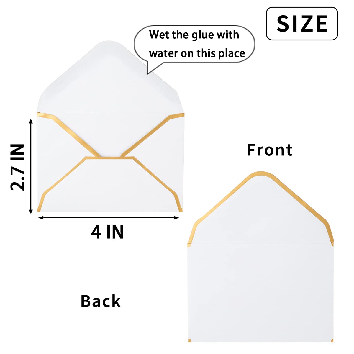 Mini Gift Card Envelopes 100pcs - Gold Border V Flap (4x2.7