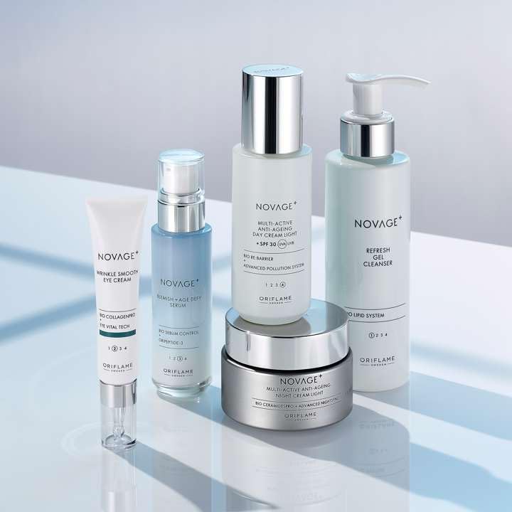 NOV AGE Blemish + Age Defy Routine Light-Skin Care Set - 5 Piece Anti-Aging Skincare Kit with Cleanser, Eye Cream, Serum, Day & Night Creams - Reduces Blemishes & Scarring for Youthful Glow - Perfect for Daily Skincare Routine & Anti-Aging Regimen